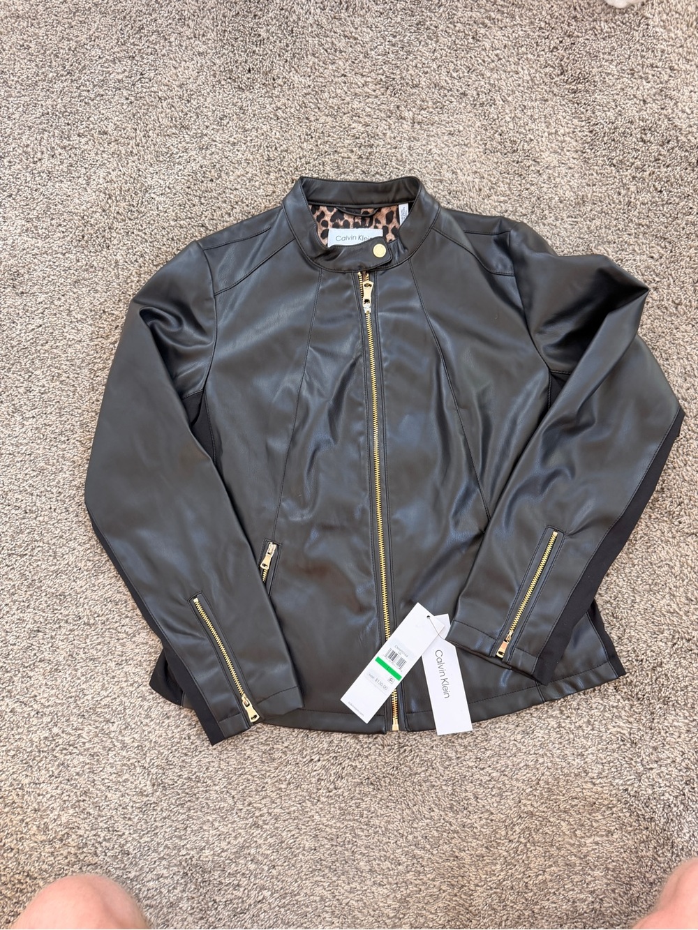 Calvin Klein Black Faux Leather Jacket with Gold Zippers